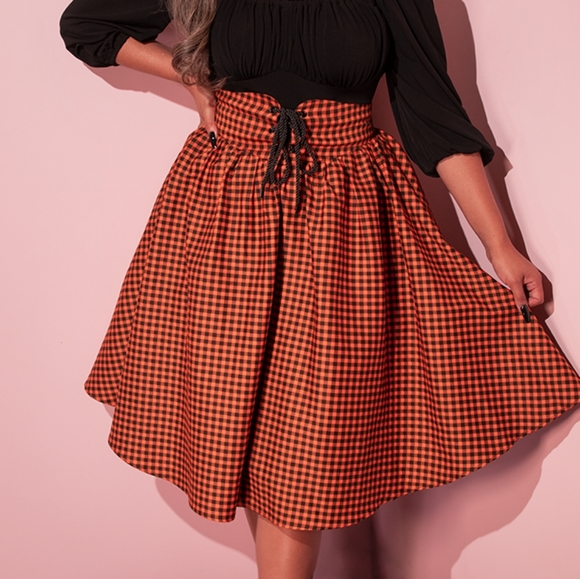 Corset Skirt in Orange Pumpkin Gingham - Picture 2 of 14